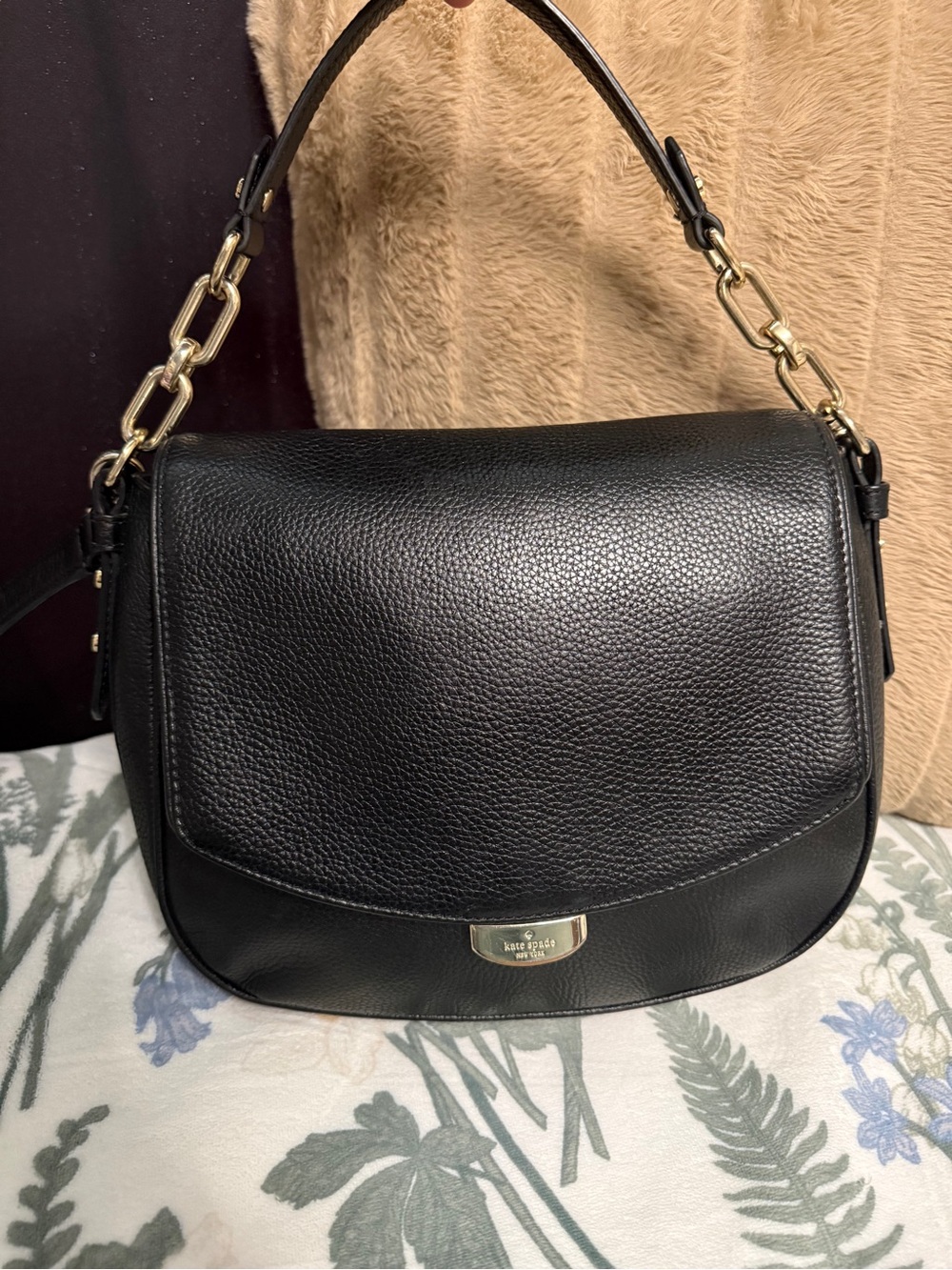 ♠️🔥Kate Spade Black Pebbled Leather Mulberry Street Alecia Flap crossbody bag